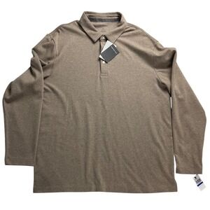 VAN HEUSEN Mens Long Sleeve Polo Shirt Beige Heather Regular Fit Size XL